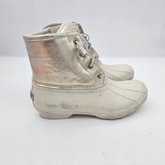 Sperry Saltwater Shimmer Leather Duck Boots Ivory Size 6 - Picture 4 of 9
